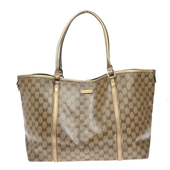GUCCI Crystal GG Pattern Shoulder Tote Bag Coating Canvas Leather Brown 30YH545 - Picture 1 of 16